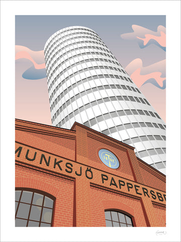 Poster 30x40 cm Munksjötornet och Munksjö pappersbruk